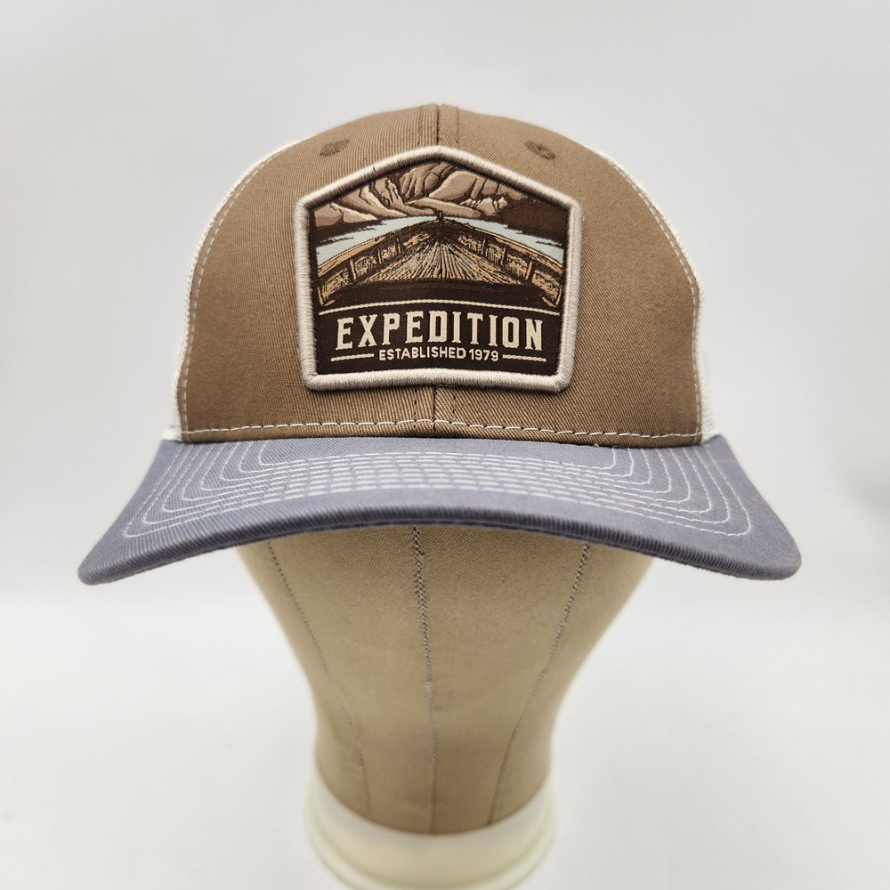 Expedition Established 1979 Brown Grey Mesh Snapback Trucker Hat Outdoor Cap